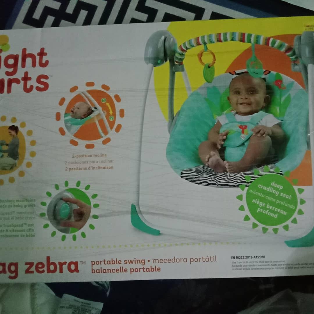 Bright starts Zig Zag Zebra Portable Swing Babies Kids Baby