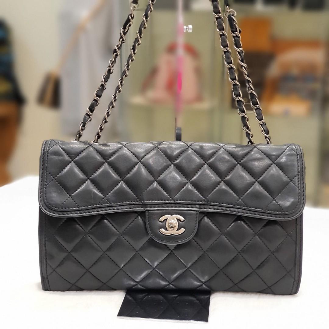 Chanel Glazed Leather Calfskin Small Deauville Tote Black wth Silver Chain  - Luxury In Reach