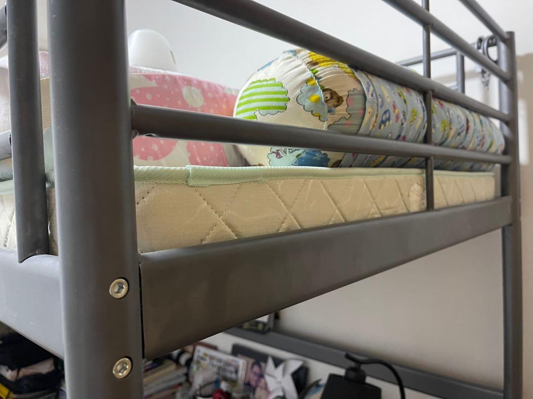 Full set Ikea single loft bed frame with table top, Furniture & Home