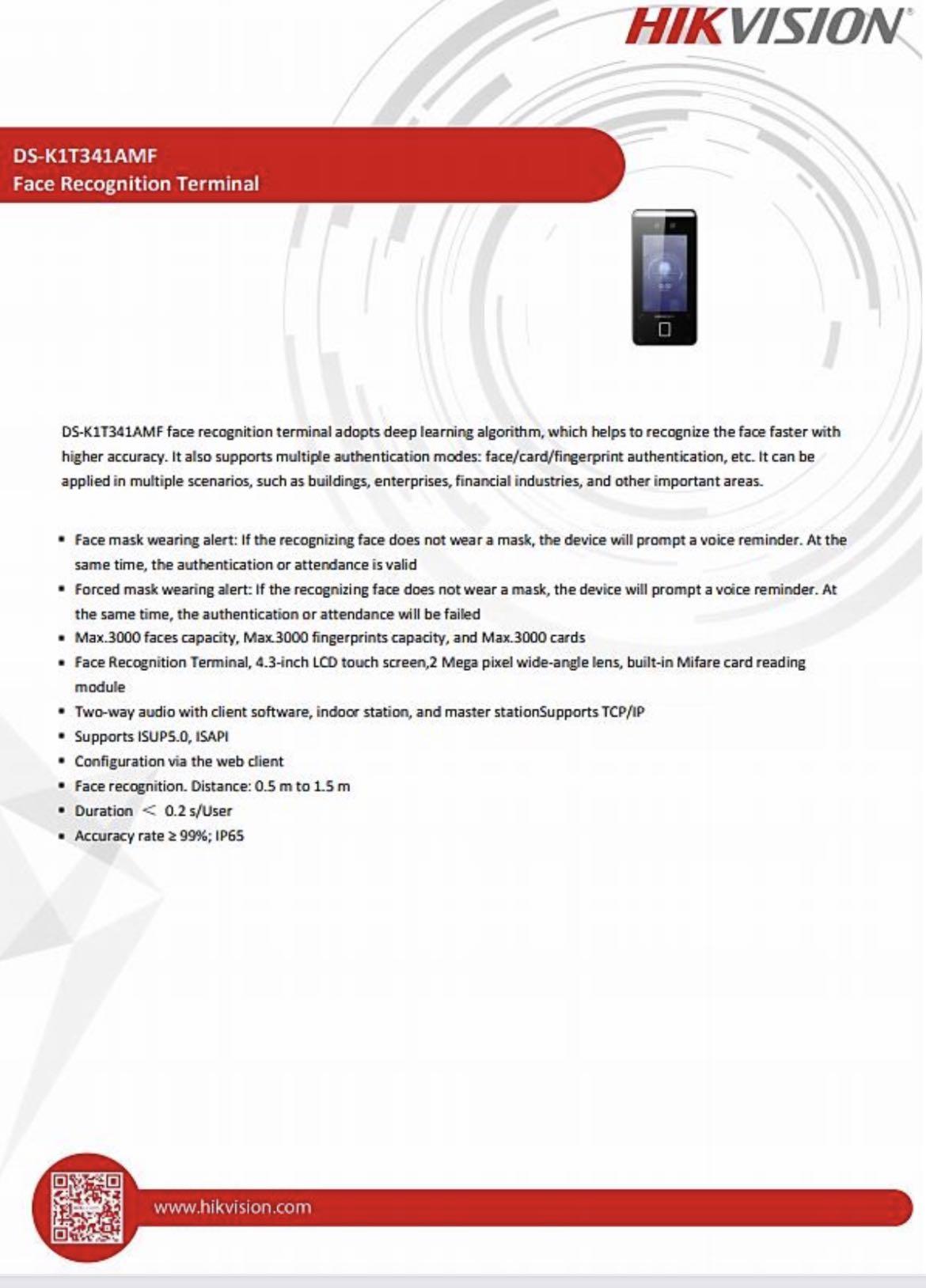 Hikvision Door Access Reader [Face Recognition+Thumbprint/Fingerprint