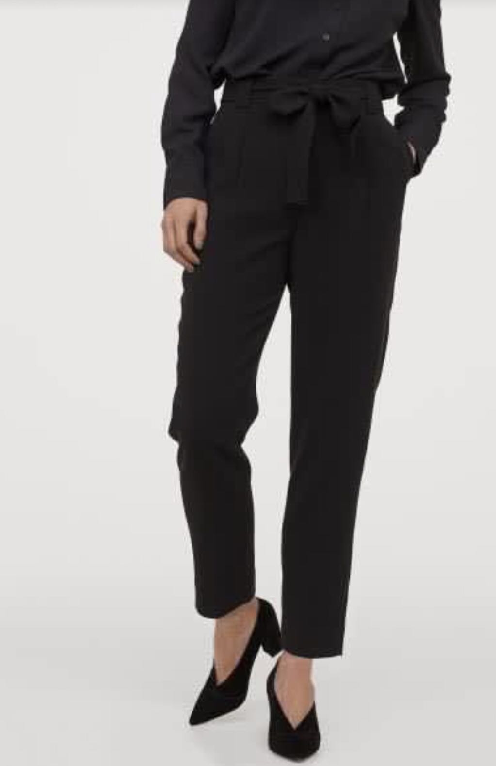 H\u0026M Black High Waist Belted Trousers 