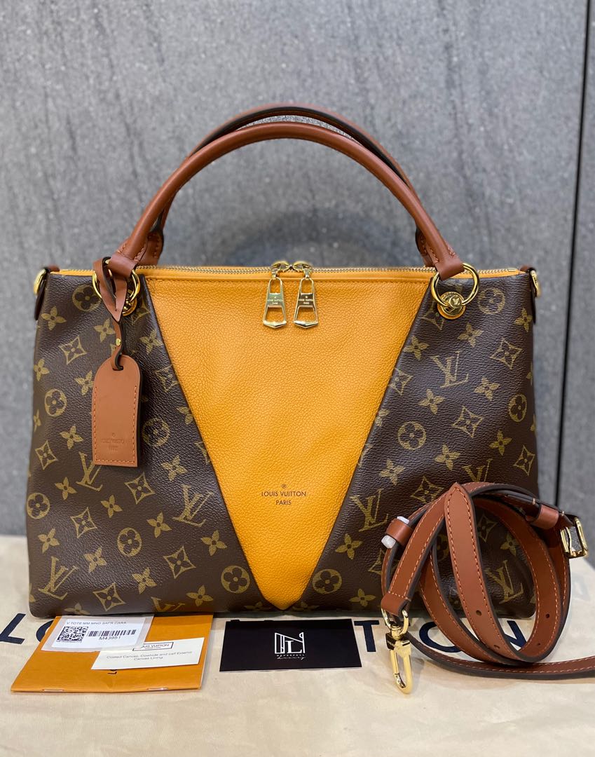 Louis Vuitton V Tote MM Monogram Safran Bag, Luxury, Bags