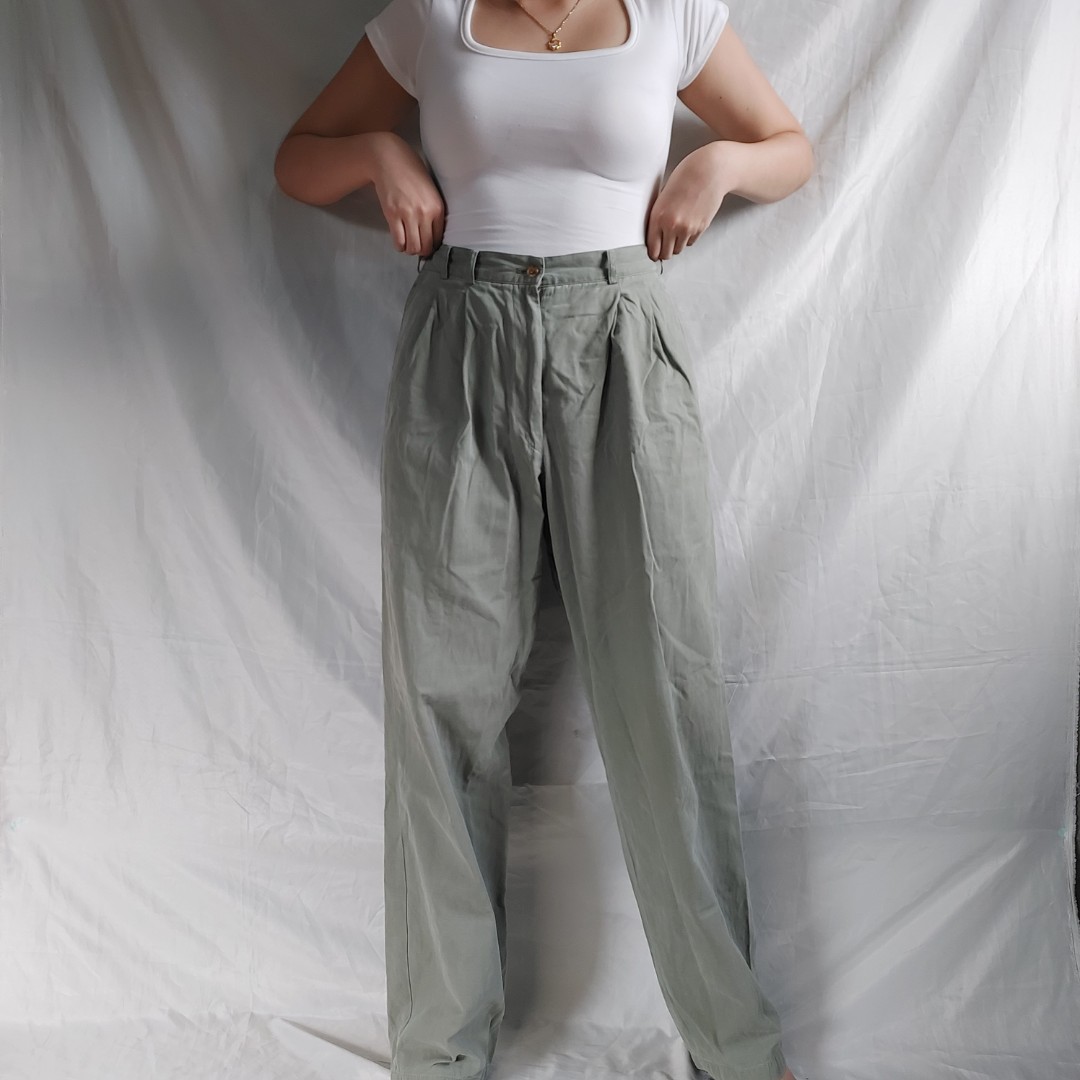 muted green baggy pants, Women's Fashion, Bottoms, Other Bottoms on