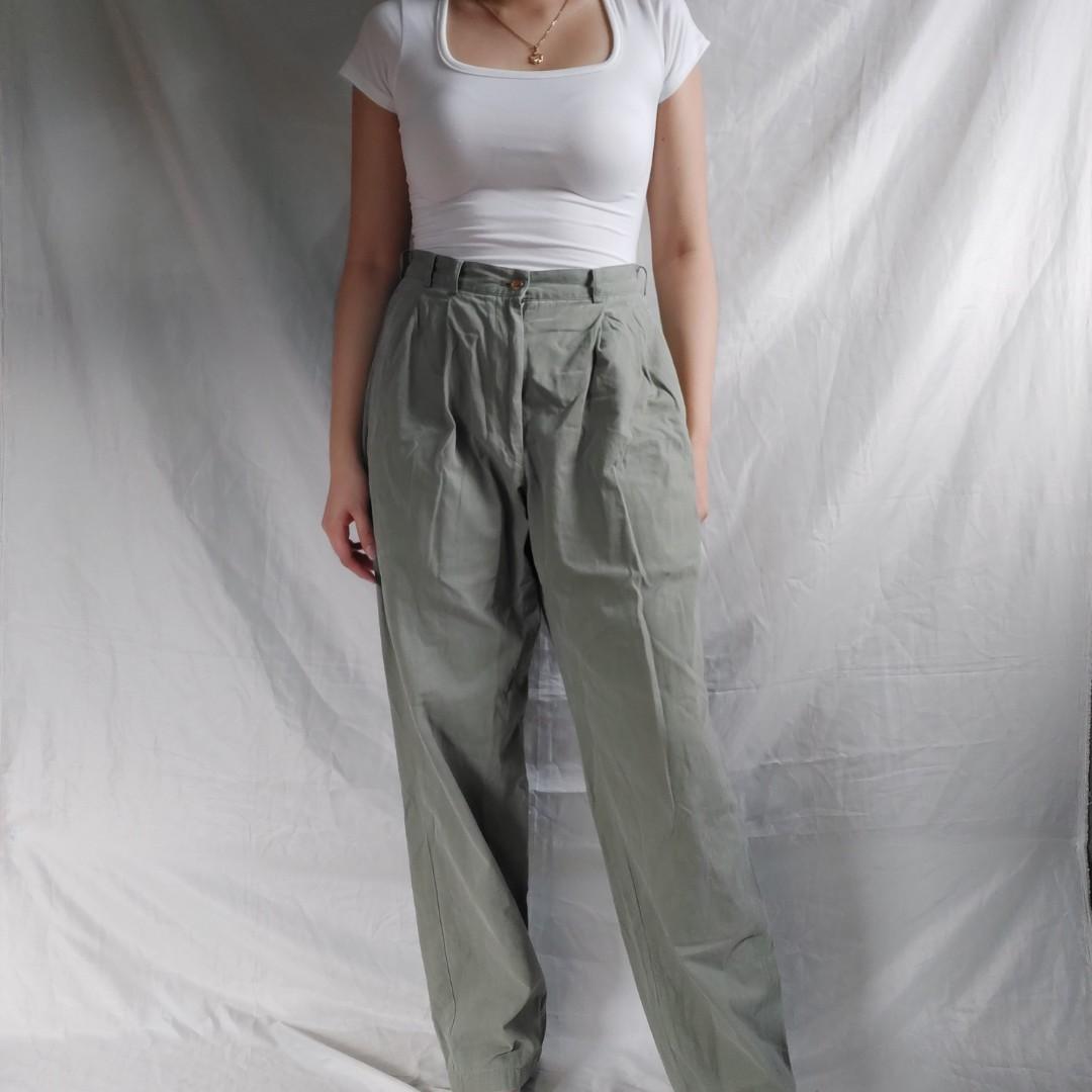 muted green baggy pants, Women's Fashion, Bottoms, Other Bottoms on