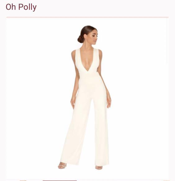 Oh Polly Deep V Jumpsuit in Cream, Women's Fashion, Dresses & Sets, Jumpsuits on Carousell