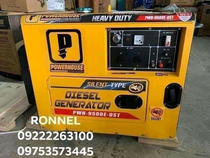 POWERHOUSE USA Diesel Silent Type Generator (Category: Looking For) located in Valenzuela. Submitted by ronnelpowertools (Listing ID 1073931116, Image 1). Description: Price - 65k DR POWERHOUSE USA Diesel Silent Type Generator - PWH-9500E-DST Model: PWH-9500E-DST Engine: Diesel Type: Silent Enclosure Voltage Regulator: AVR Type: 100% copper wire Phase: Single Frequency: 60Hz Max. AC Output: 8.0kva Rated AC Output: 7kva Rated AC Voltage: 220v Powe