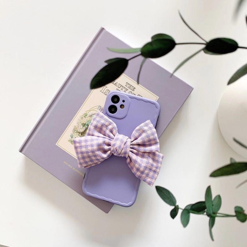 Purple Lilac Bow Tie Ribbon Checkered Pastel Color Softcase Iphone 7 8 Plus X Xr Xs Max 11 12 Mini Pro Max Case Art Cute Mobile Phones Tablets Mobile Tablet