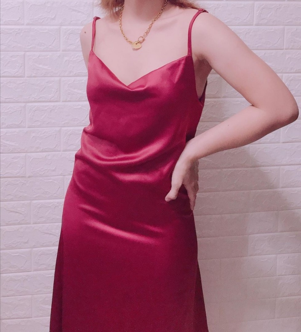 red silk dress