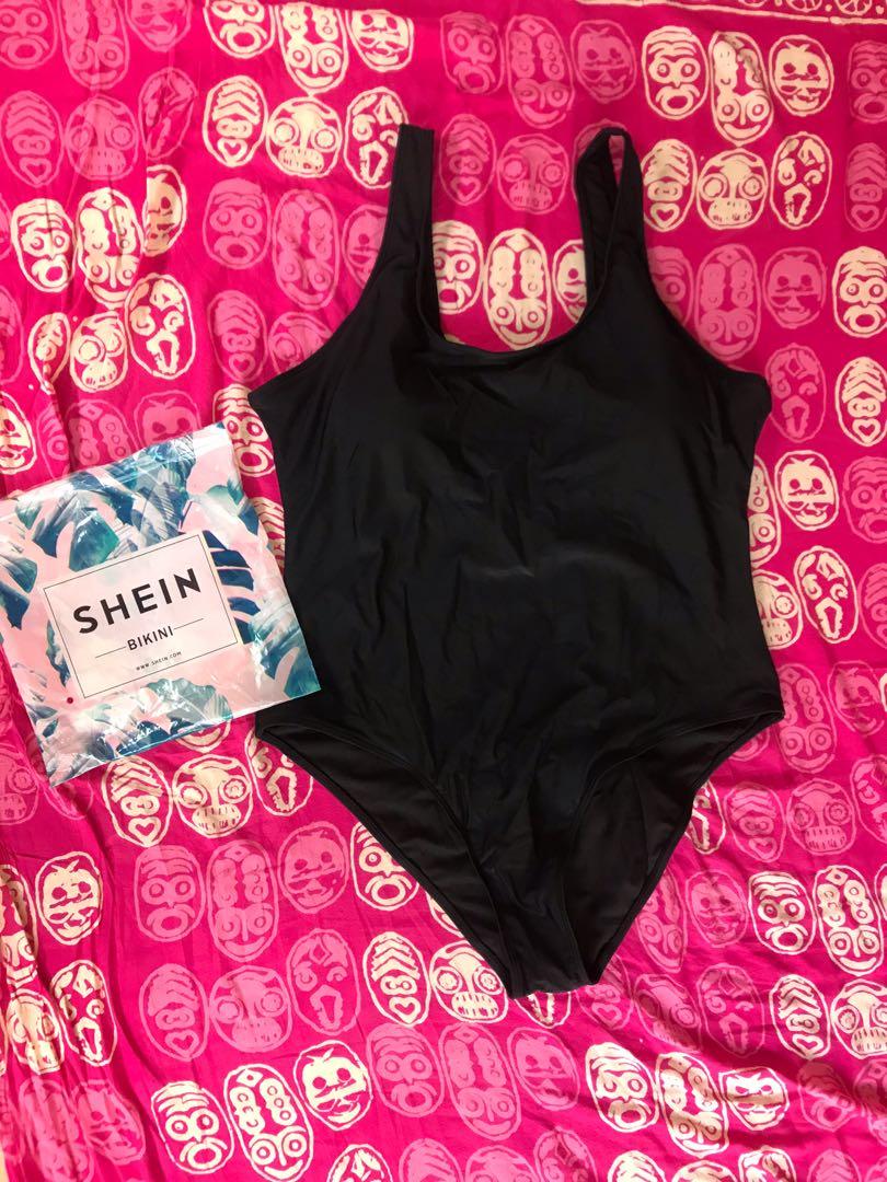 Shein Plus Curve Black One Piece Swimsuit Women S Fashion Swimwear Bikinis Swimsuits On Carousell