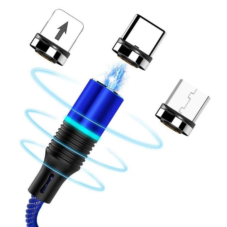 CAFELE 3 in 1 Universal Magnetic Phone Charging Cable 6.6ft Compatible with Micro USB Type C Black QC3.0 Nylon Braided Cord with LED Light Support Data Trasfer Automatically Connect 