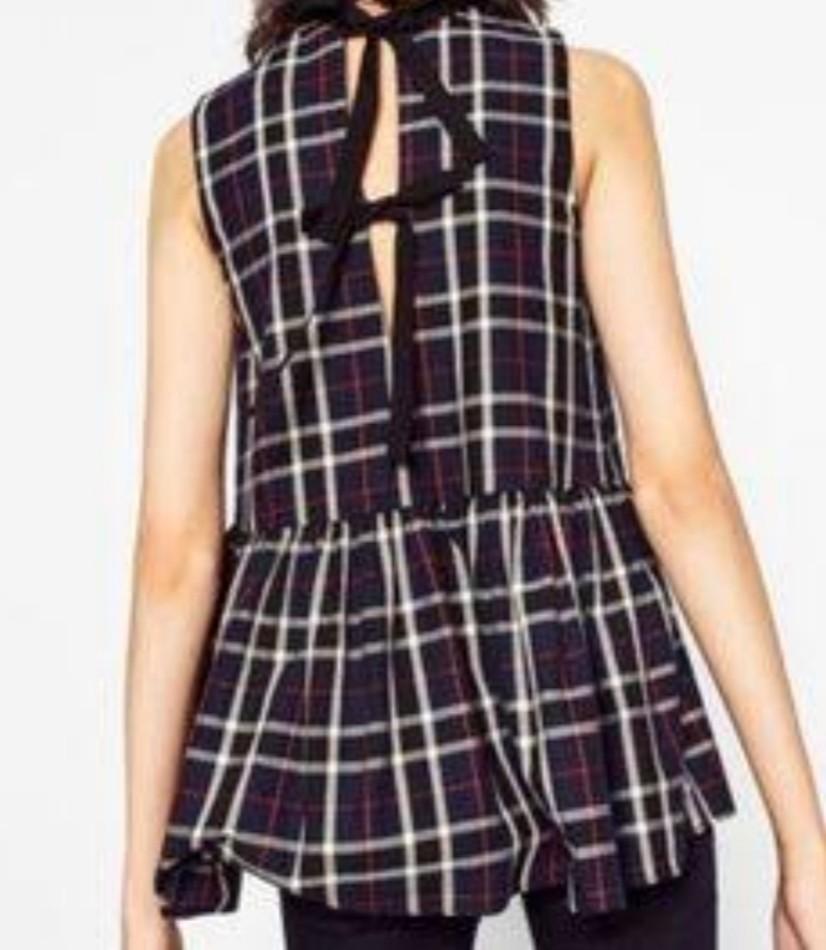 ZARA Trf Collection Plaid Peplum Top 