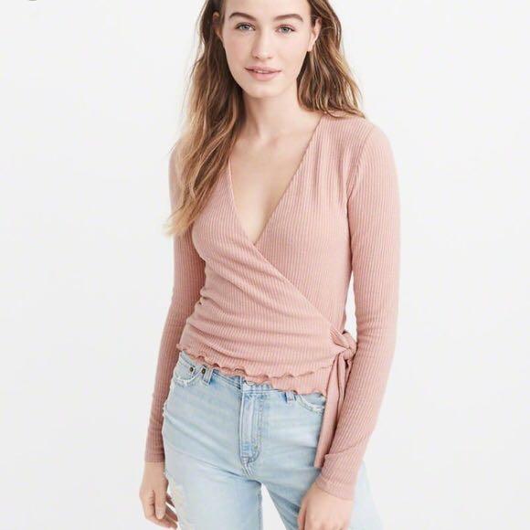 white long sleeve wrap top