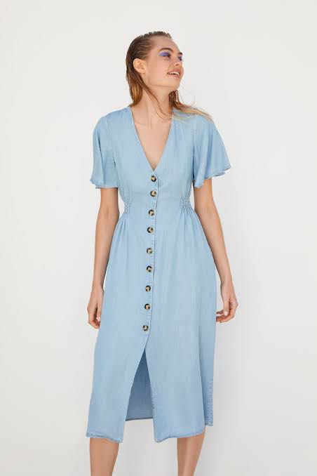 Authentic Zara Blue Buttoned Dress ...