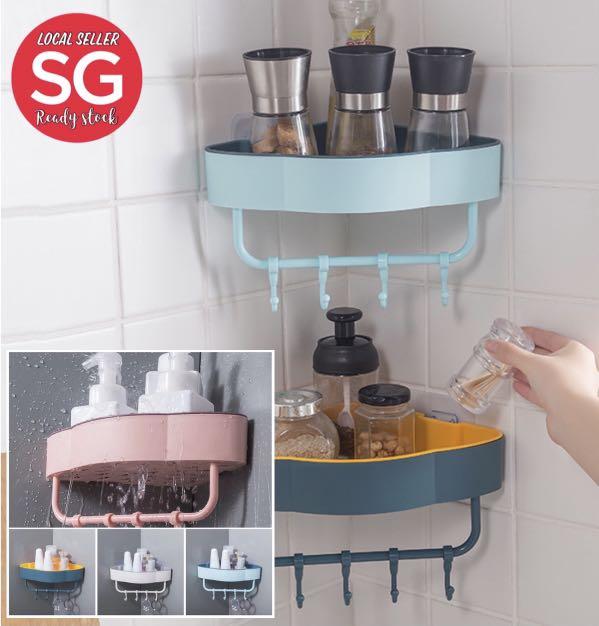  Bathroom Corner Punch-Free Rack Shampoo Storage Rack Holder  with Suction Cup, 180 Degrees Rotation Storage Rack Corner Shower Shelves,  Foldable Wall Mount Counter Organizer for Shower Room Kitchen : Home 