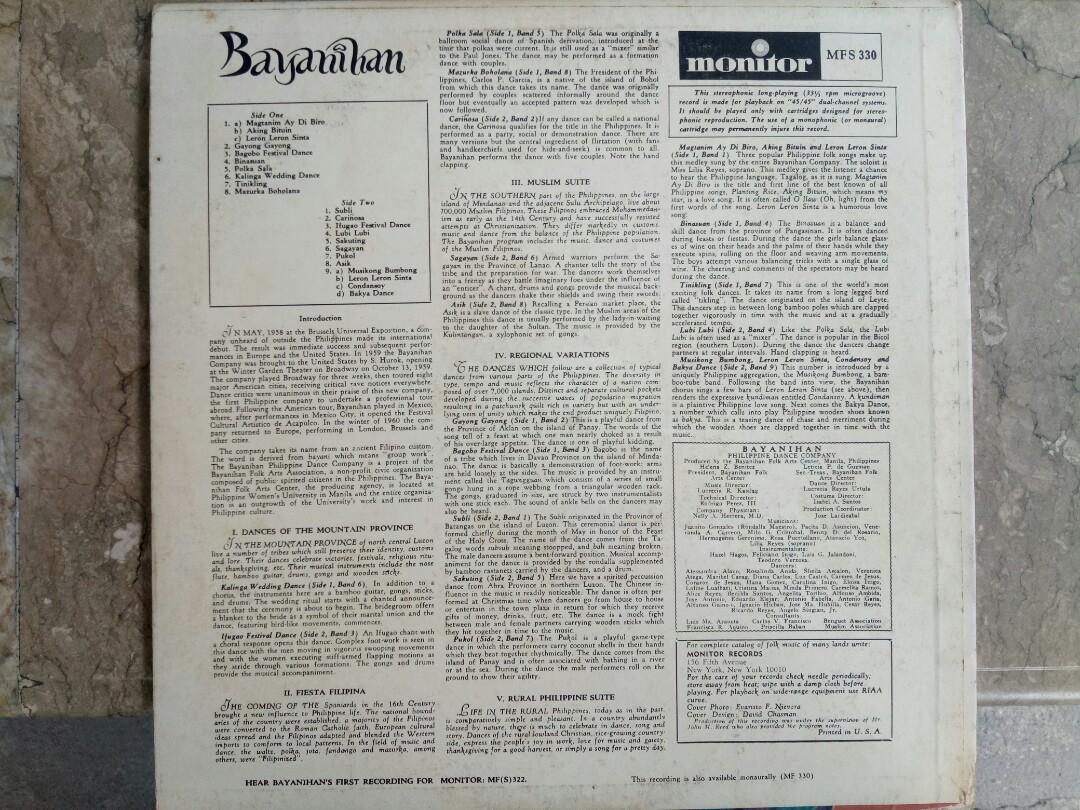 Bayanihan LP Vinyl Plaka OPM (Category: Vinyls) located in Manila. Submitted by kinganalog (Listing ID 1074035125, Image 2). Description: Bayanihan LP Vinyl Celebrated Philippine Dance Company Vol 2 album. Cover VG, media VG+ to EX. Made in Philippines. Shipping nationwide, payment via Palawan or Unionbank, COD is okay at buyer's account and expense, check out fb page Roots Analog..