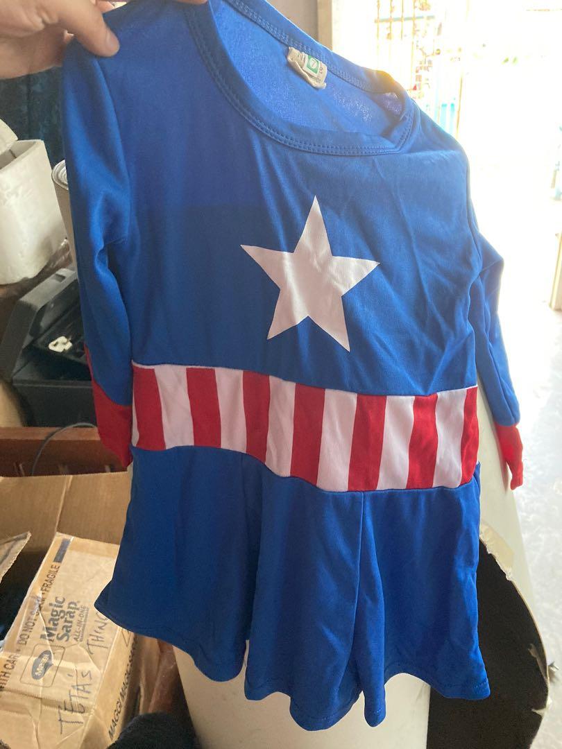 Captain america dress (Category: Babies & Kids Fashion) located in Dasmarinas. Submitted by aadeclutter (Listing ID 1074074386, Image 1). Description: Used once May ksama ung sa ulo Can fit 4-7 semi stretch.