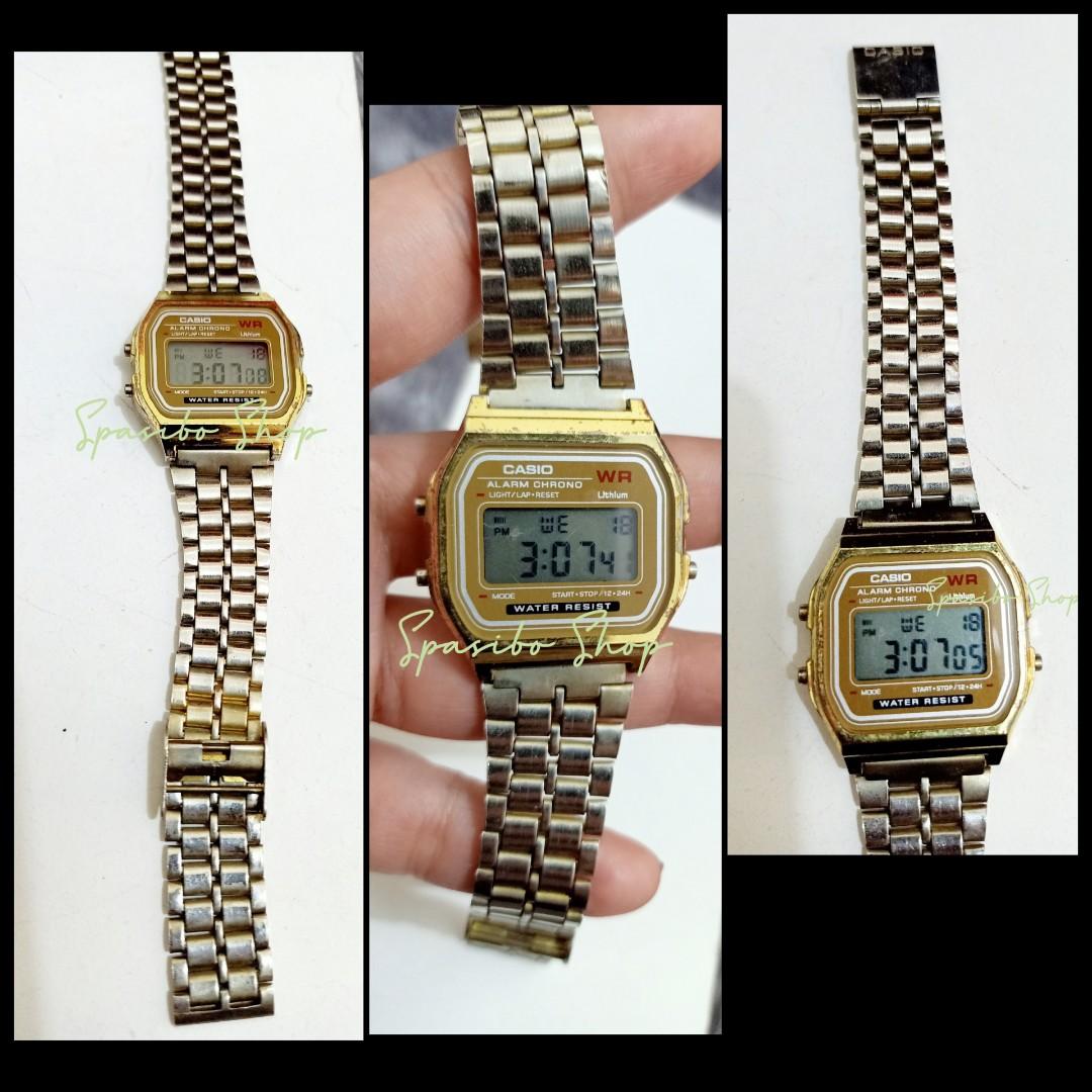 Casio WR A159W Gold Jam Tangan Unisex Watch with red light, Fesyen Wanita,  Jam Tangan di Carousell