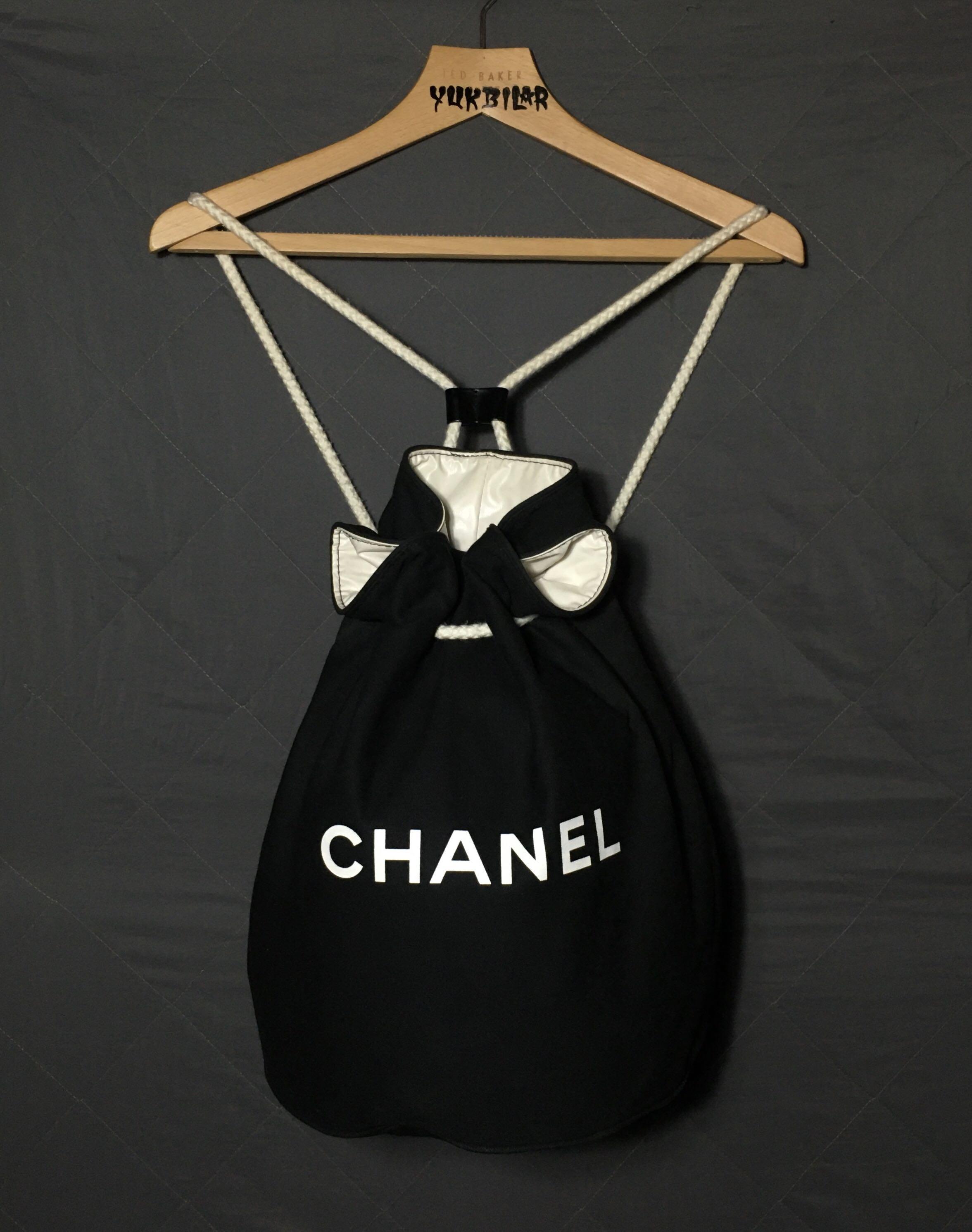 Chanel Black Canvas Drawstring Bucket Bag