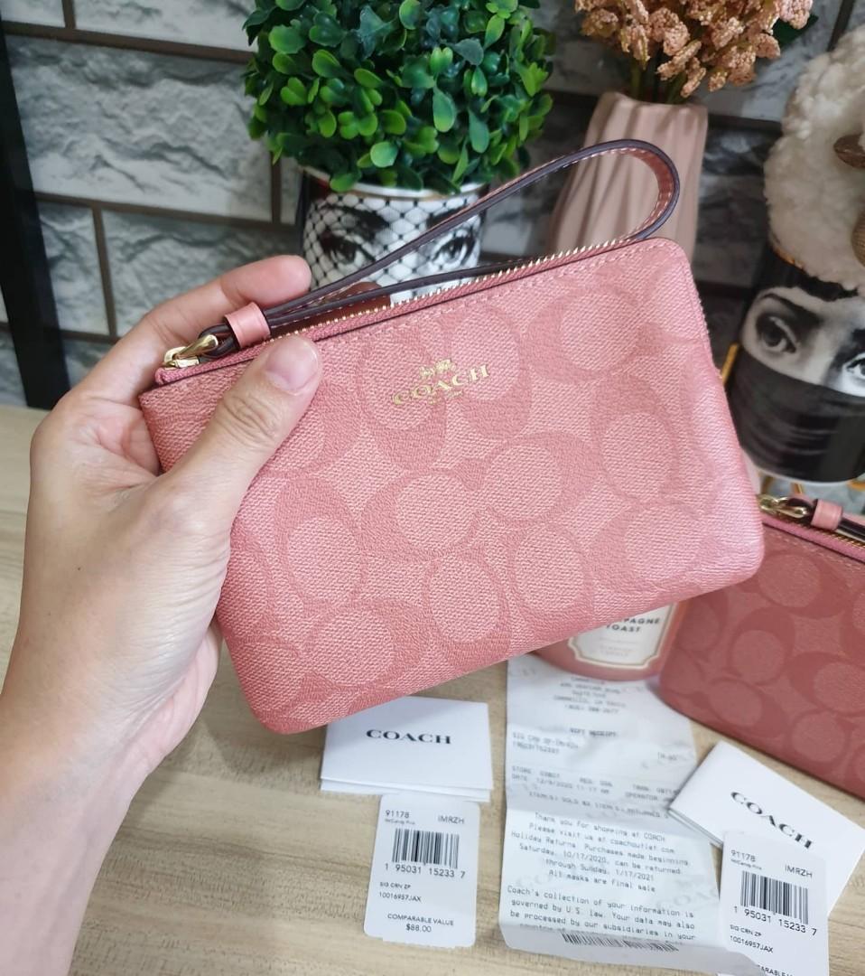 Coach corner zip wristlet pink hotsell