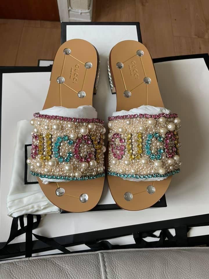 Gucci Lupe Jewelled Leather Slide Luxury Accessories on Carousell