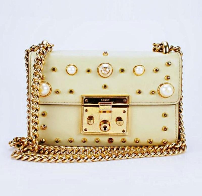 Padlock studded leather shoulder bag sale