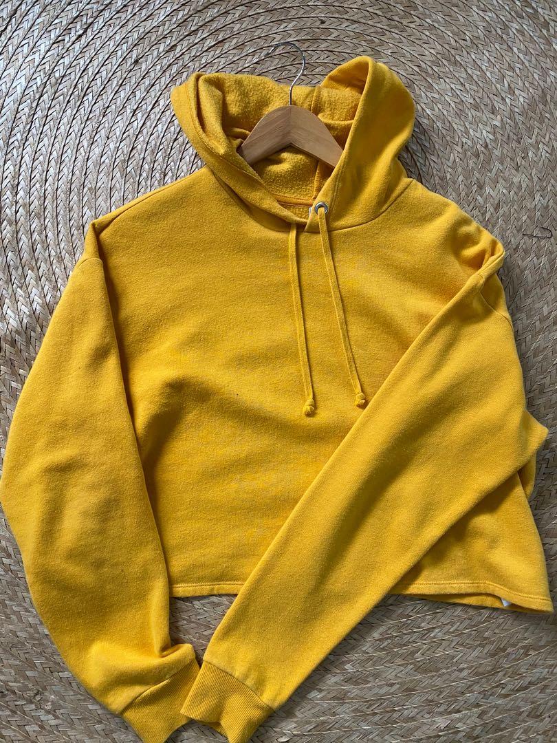 H&m yellow cropped hoodie on sale