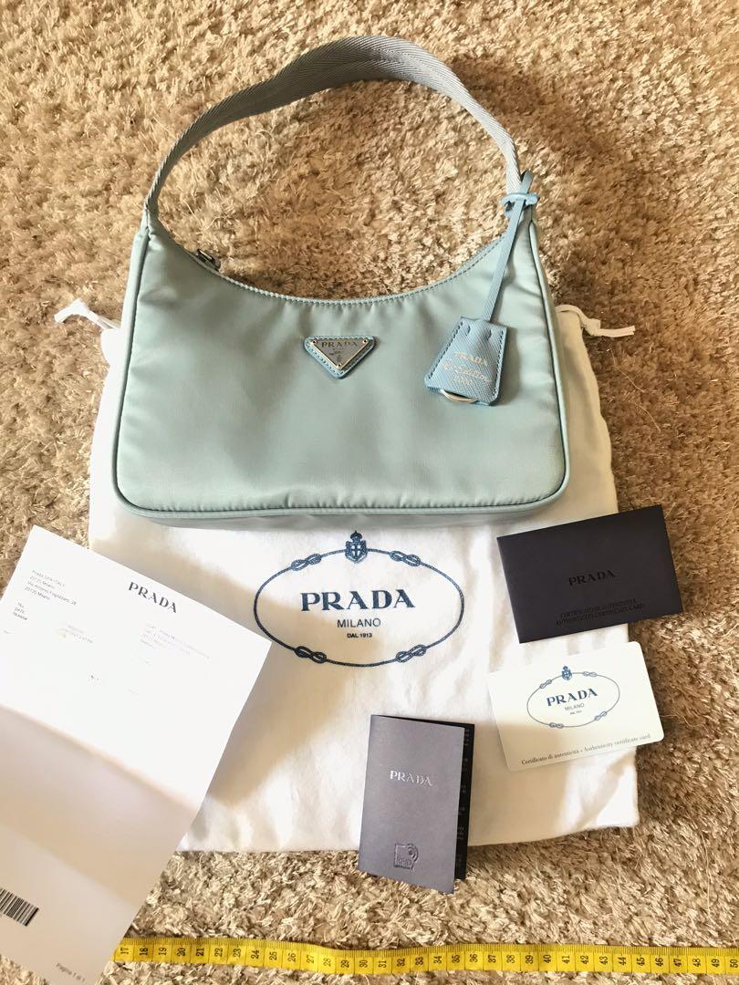 prada reedition 2000 hobo bag nylon shoulder bag astral blue color avail in beige and black also original complete set and authentic Barang Mewah Tas Dompet di Carousell