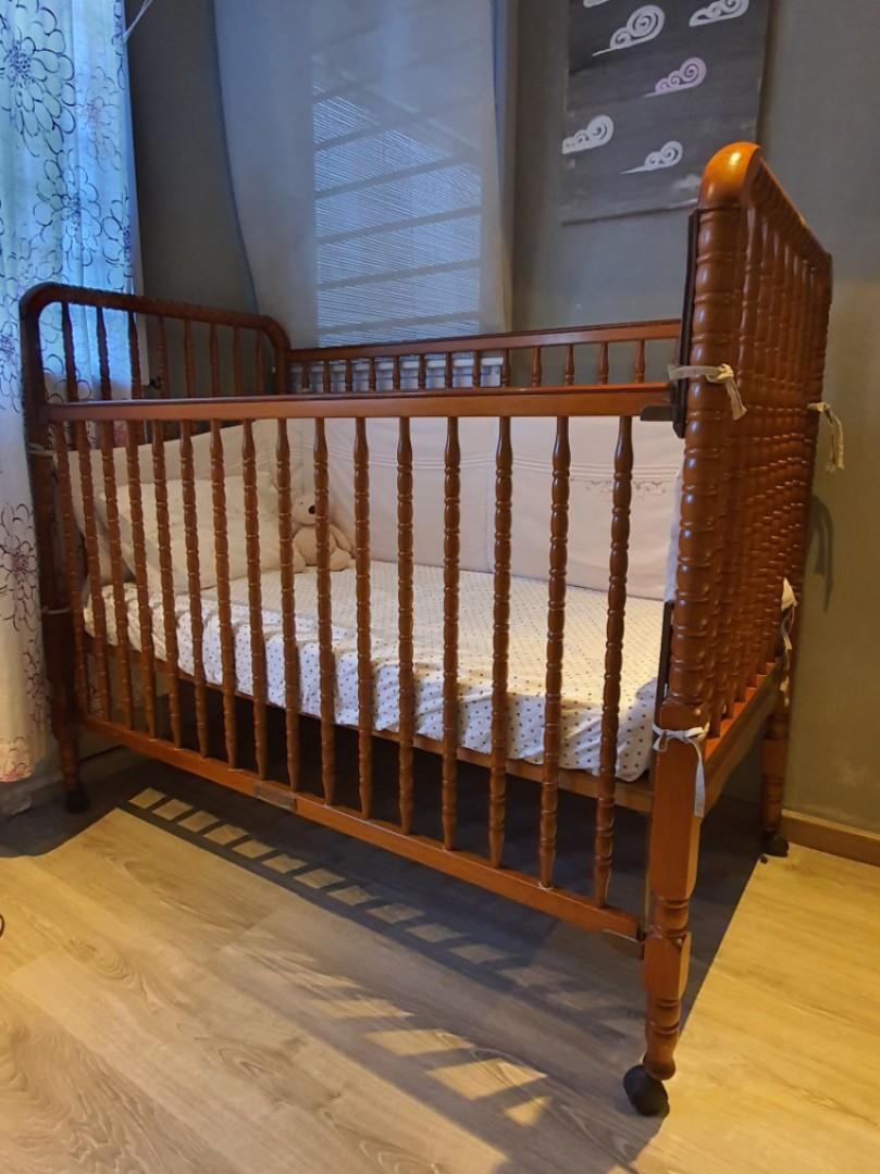 Teak Wood Baby/Toddler Bed +Bonpoint Bumper, Babies & Kids, Baby