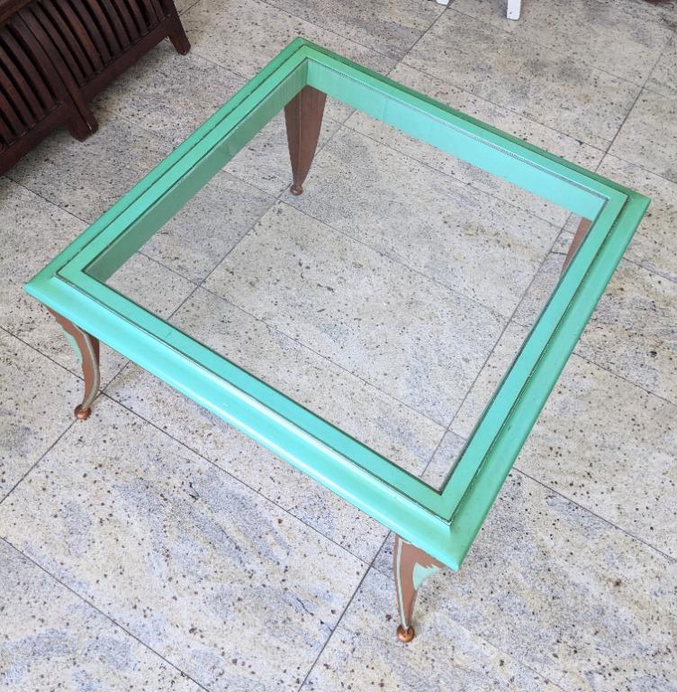 Vintage Coffee Table Greenish Turquoise Square Metal Vintage Table With Glass Furniture Tables Chairs On Carousell
