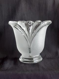 Votive holder/short vase, thick clear & frosted glass, used