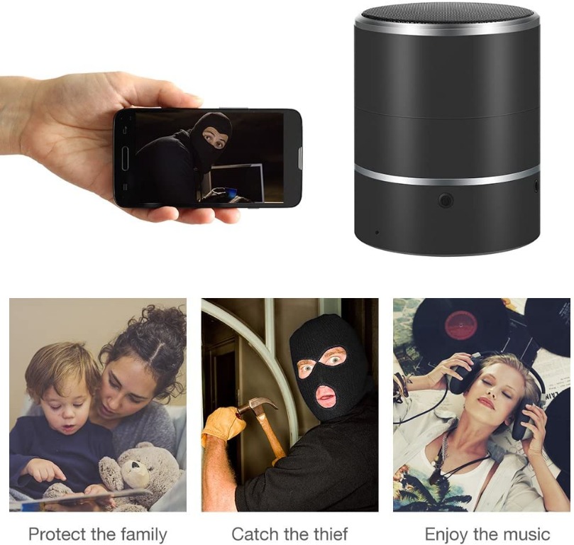 Wifi hidden camera bluetooth speaker 1080p spy camera with 180 shop rotate lens and motion detection