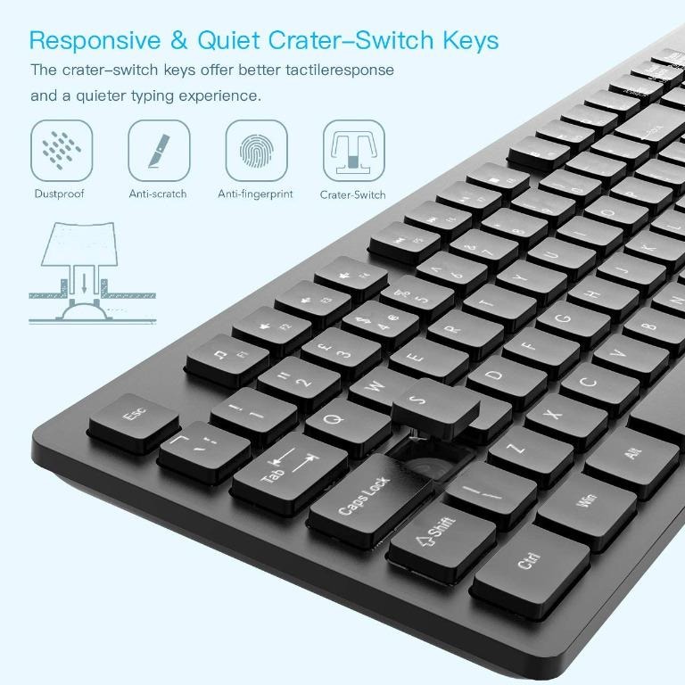 Wireless Keyboard Mouse Combo, WisFox 2.4GHz Slim Fullsized Advanced