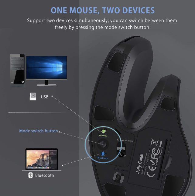 Bluetooth Ergonomic Mouse, Jelly Comb Advanced Vertical Wireless