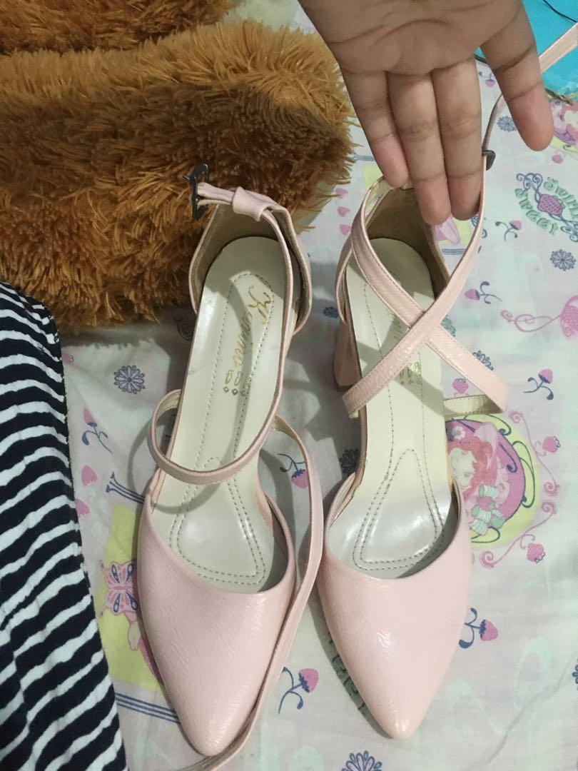 pink pointed block heels