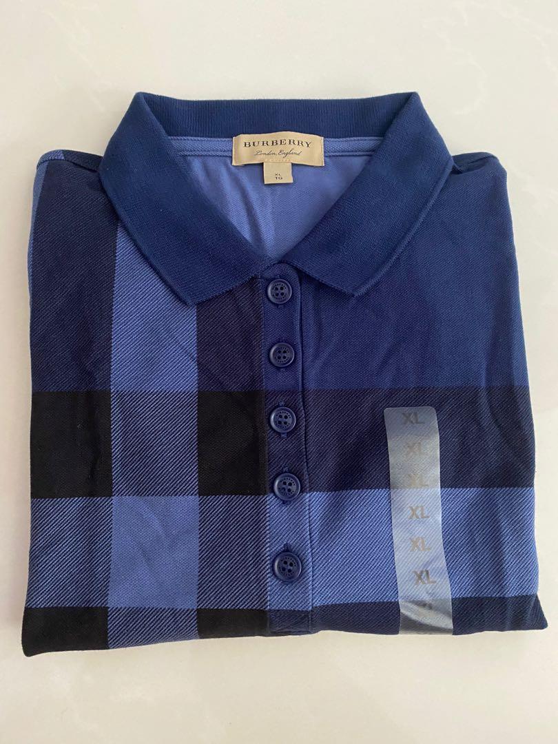 Brand New 100% Authentic Burberry Women Jersey Polo T-shirt (Size L/XL) -  Midnight Blue, Luxury, Apparel on Carousell
