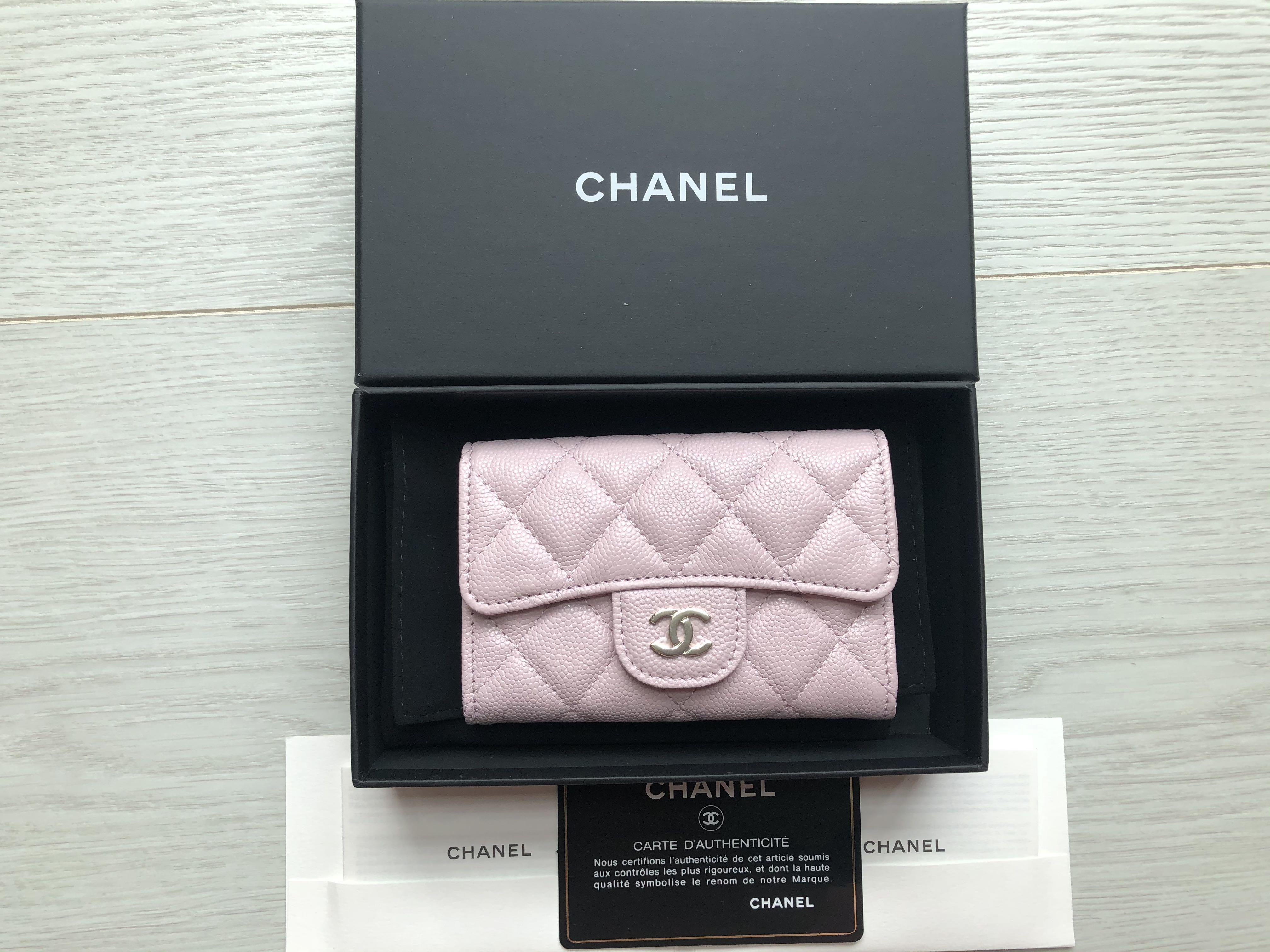 CHANEL 22P Light Pink Caviar Snap Card Holder Light Gold Hardware   AYAINLOVE CURATED LUXURIES