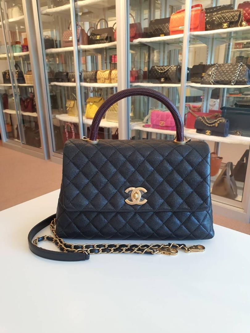 Chanel Coco Handle Medium Lizard Handle Black Caviar Series 23, Luxury