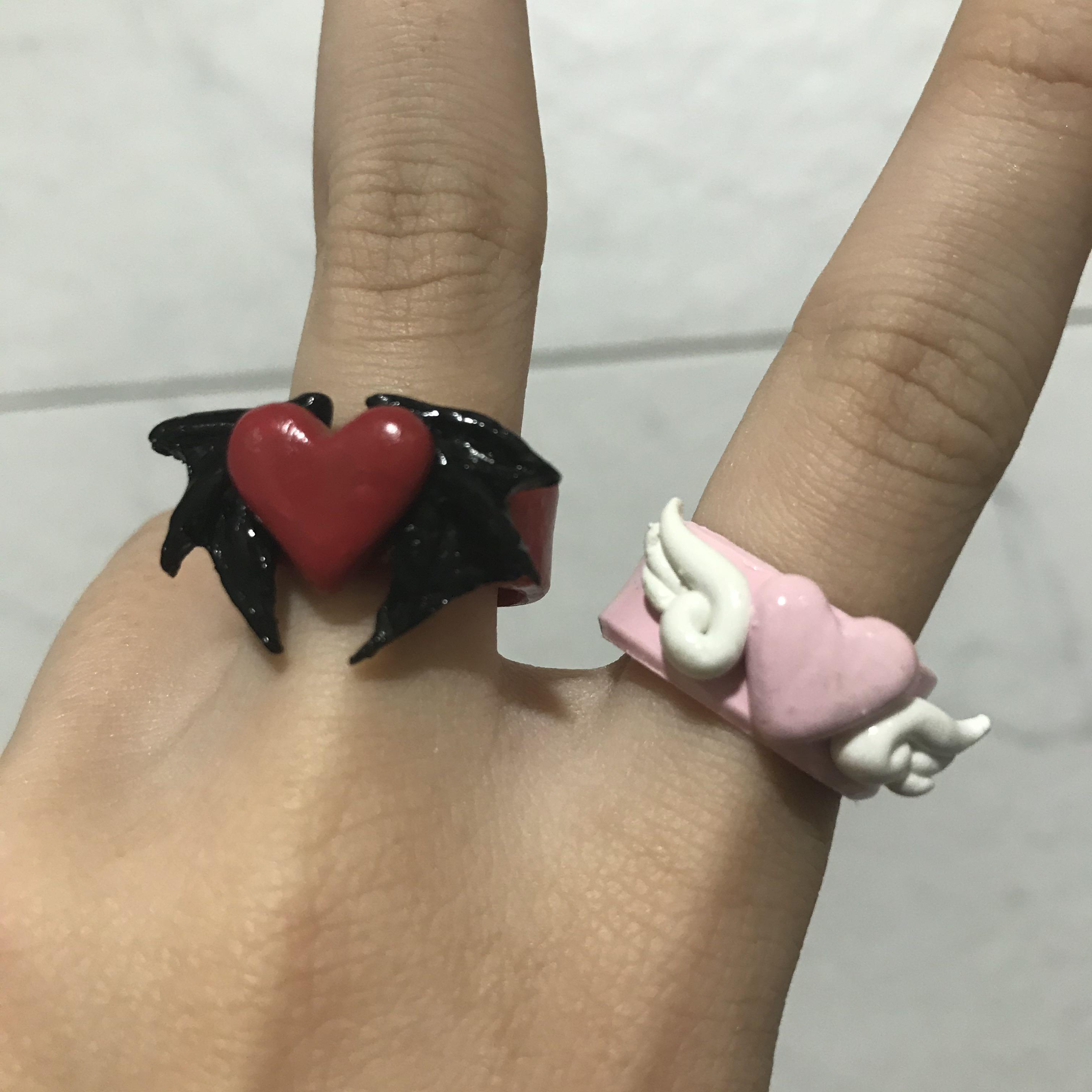Angel and top devil heart rings