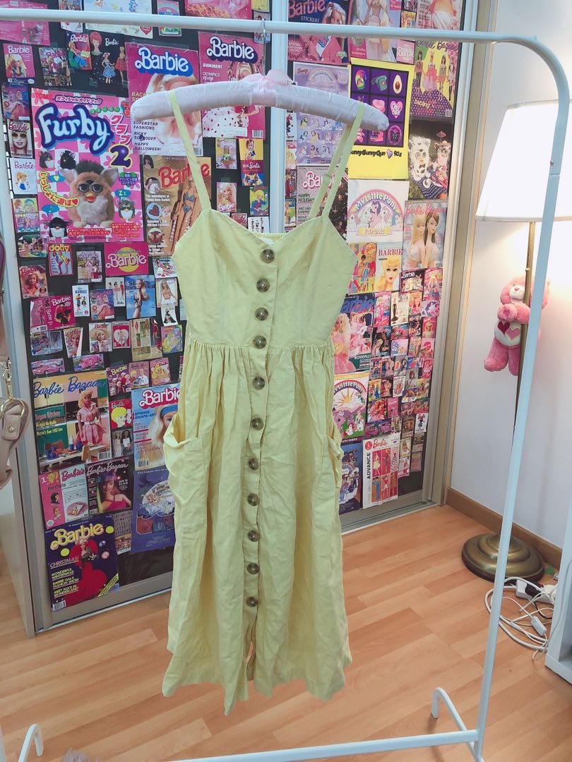 Cooperative Urban Outfitters Emilia Button Front yellow midi dress