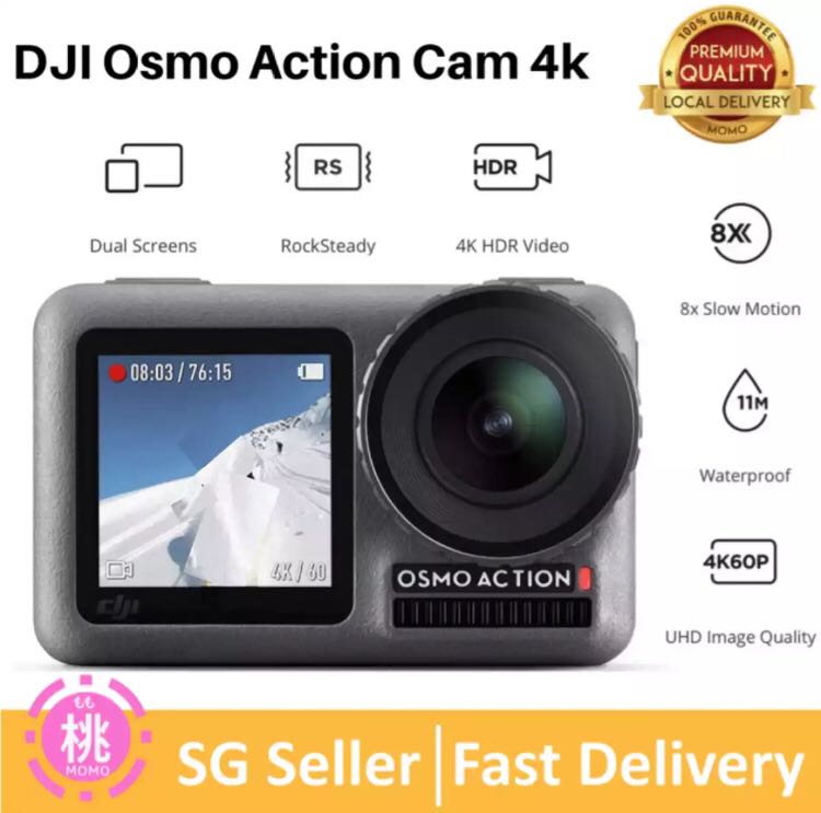  DJI Osmo Action - 4K Action Cam 12MP Digital Camera with 2  Displays 36ft Underwater Waterproof WiFi HDR Video 145° Angle, Black :  Electronics