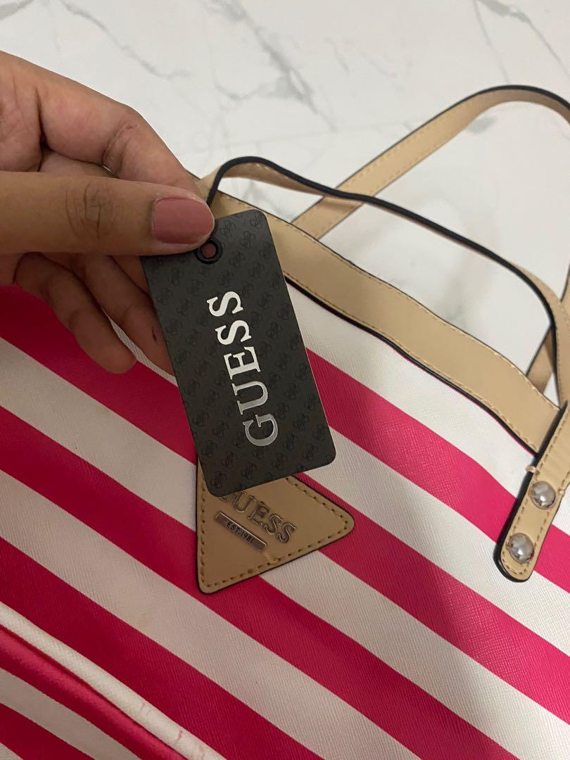 Guess Bag White and Pink Stripes Women s Fashion Bags Wallets Beach Bags on Carousell