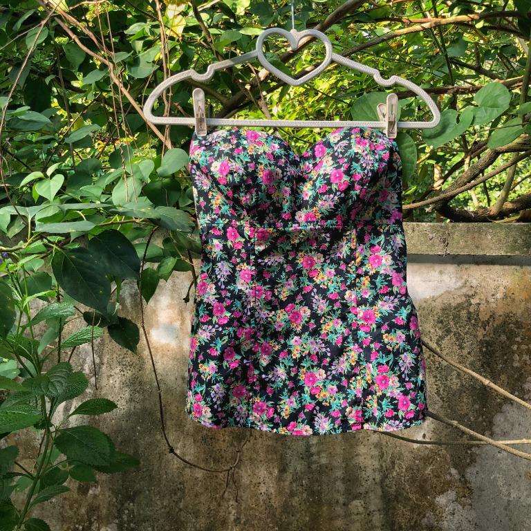 Floral Bustier Top Black