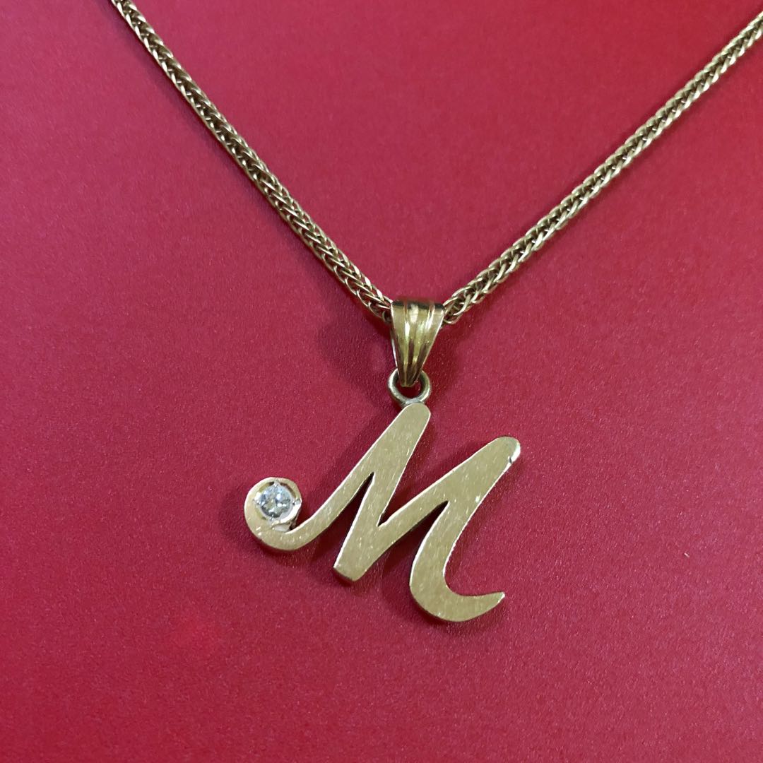 Japan gold M pendant and saudi gold chain 18k, Women's Fashion, Jewelry ...