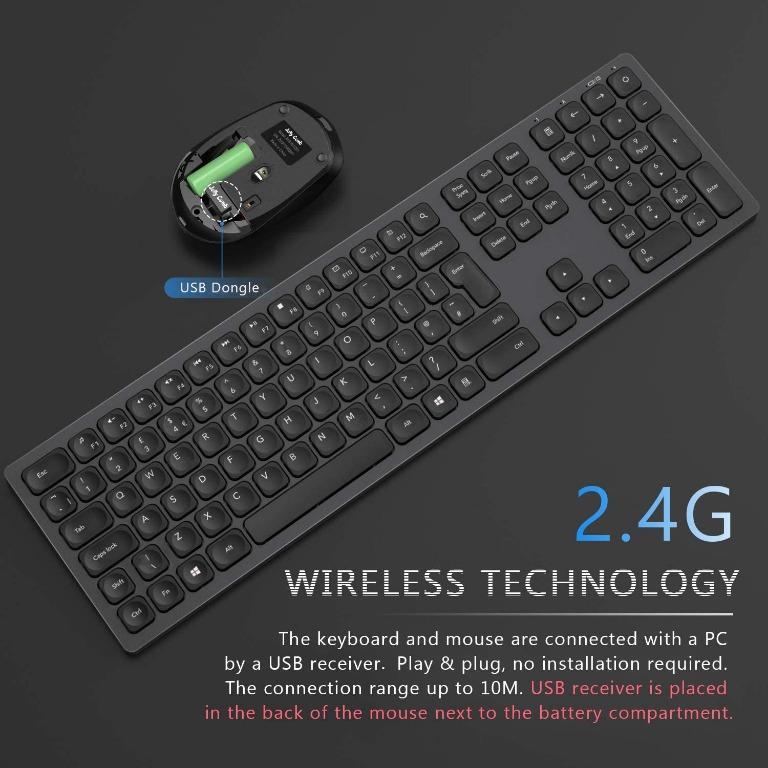 Jelly Comb Wireless USB Keyboard and Mouse Combo, 2.4G Wireless Rechargeable Keyboard and Mice