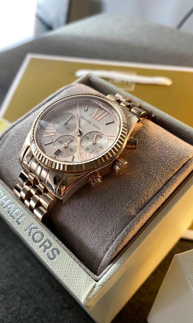 READYSTOCK ORIGINAL Michael Kors Lexington Chronograph Rose Dial