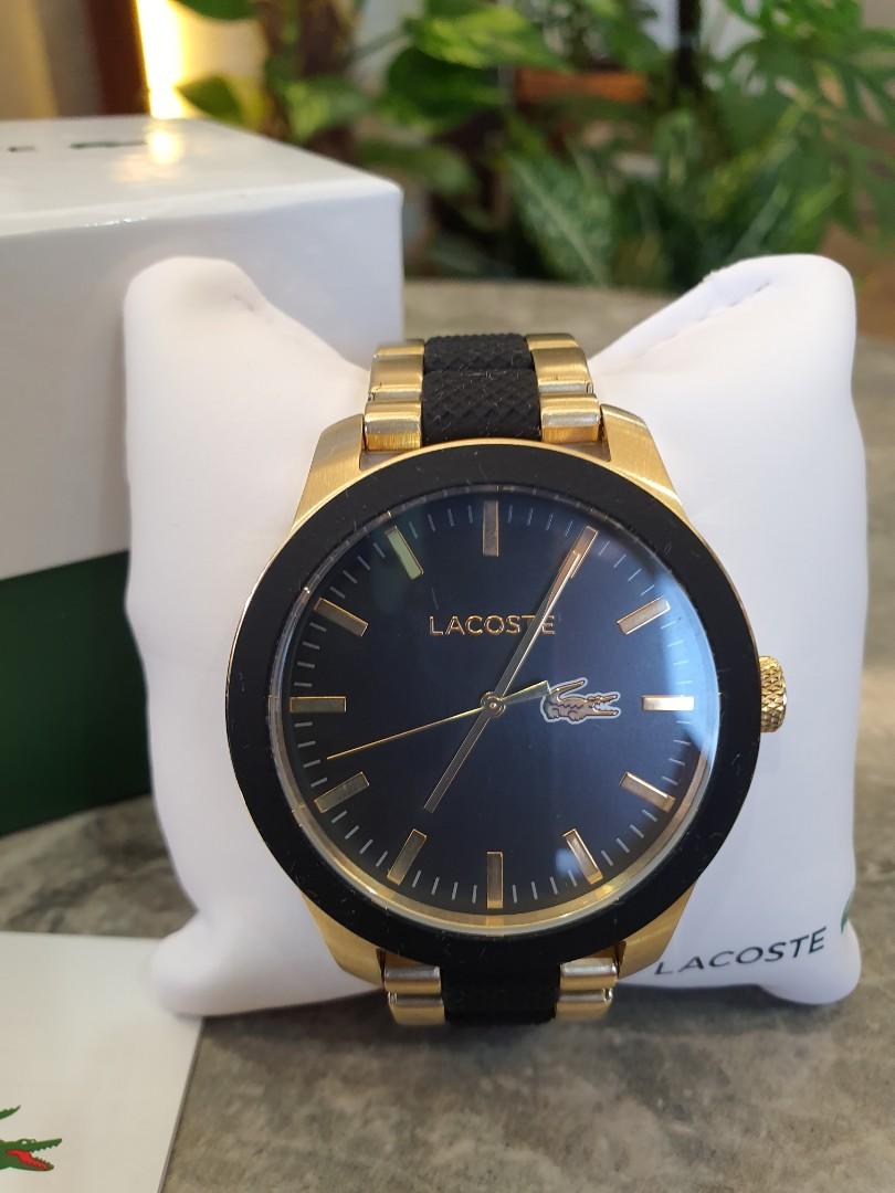 Black and gold lacoste watch discount