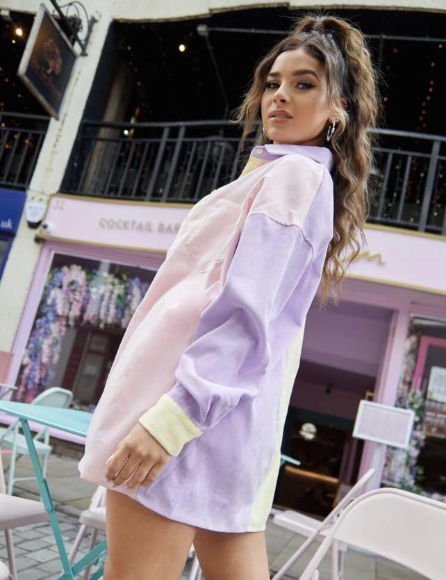 Pastel Colorblock Oversized Denim Jacket