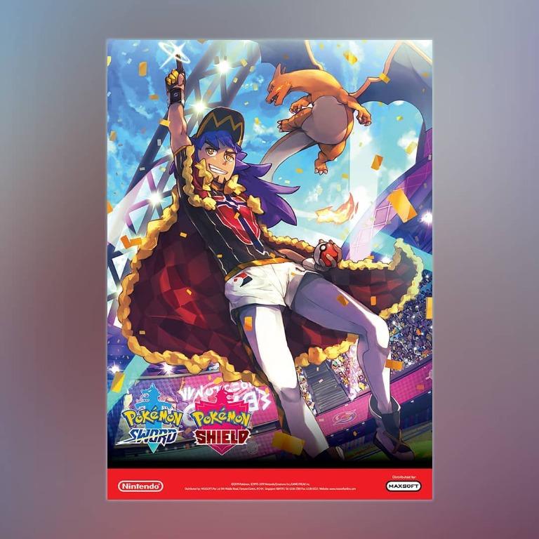 Pokemon Sword and Shield Poster (Category: Raw Singles) located in Valenzuela. Submitted by cletini (Listing ID 1078773995, Image 1). Description: Pokemon Sword and Shield poster featuring Leon and his Charizard In good condition only issue it has tape residues at the back of the poster. Upon delivery, poster will be rolled and put on a make shift box. .