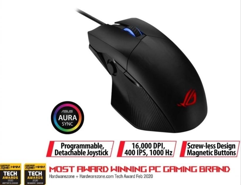 ROG Chakram Core (16,000 DPI) ( Original ) (Category: Mouse & Mousepads) located in Valenzuela. Submitted by firstvalb (Listing ID 1078770453, Image 1). Description: GAME-CHANGING VERSATILITY AND CONTROL ROG Chakram Core is a 16,000 dpi, 1000 Hz wired gaming mouse with a programmable, removable joystick to put superior control right under your thumb. Featuring exclusive push-fit switch sockets, adjustable weight, and the unique DPI On-The-Scroll 