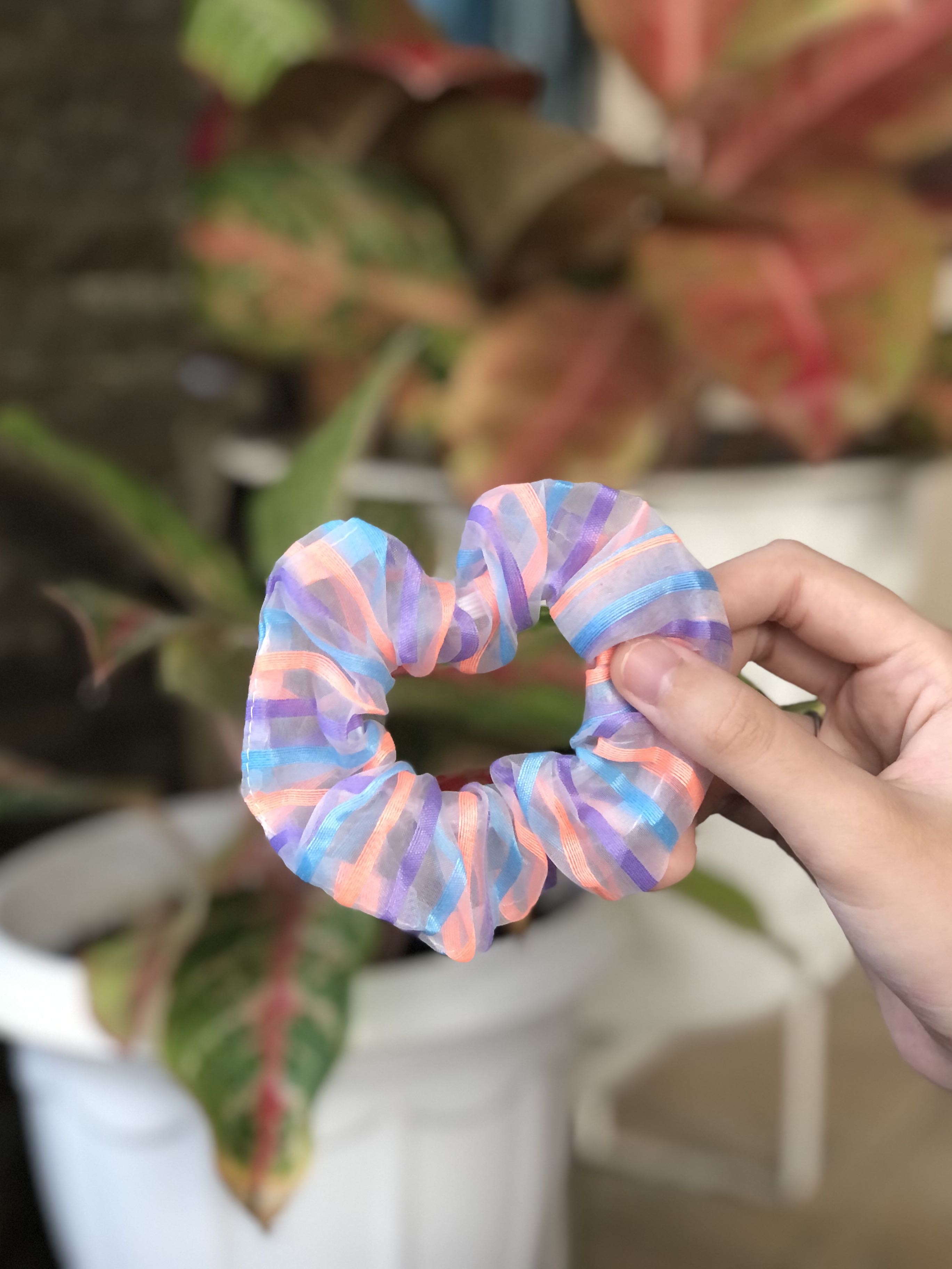 Scrunchie Rainbow Biru Ungu Pink Iket Rambut Korea Lucu Aesthetic Estetik Unik Murah